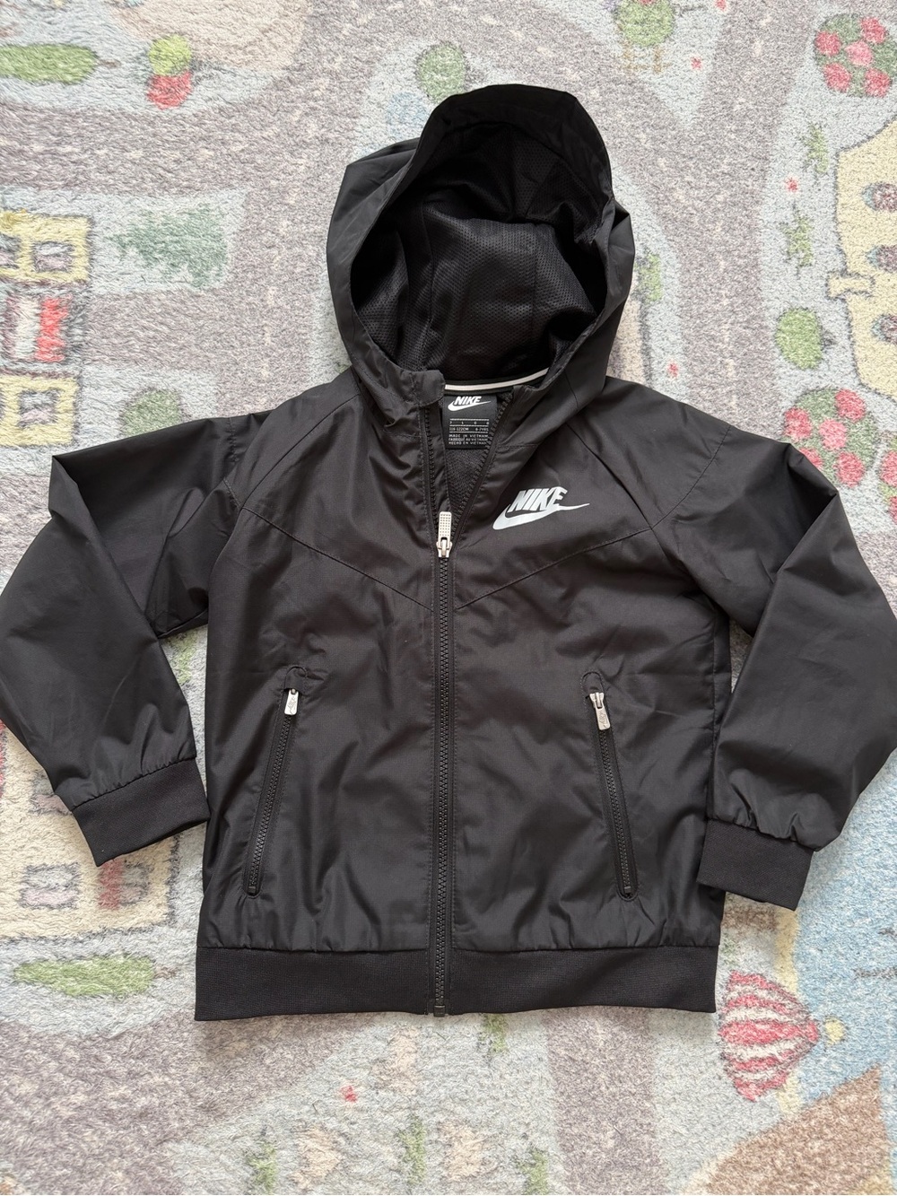Kids Nike Black Hooded Jacket with White Swoosh